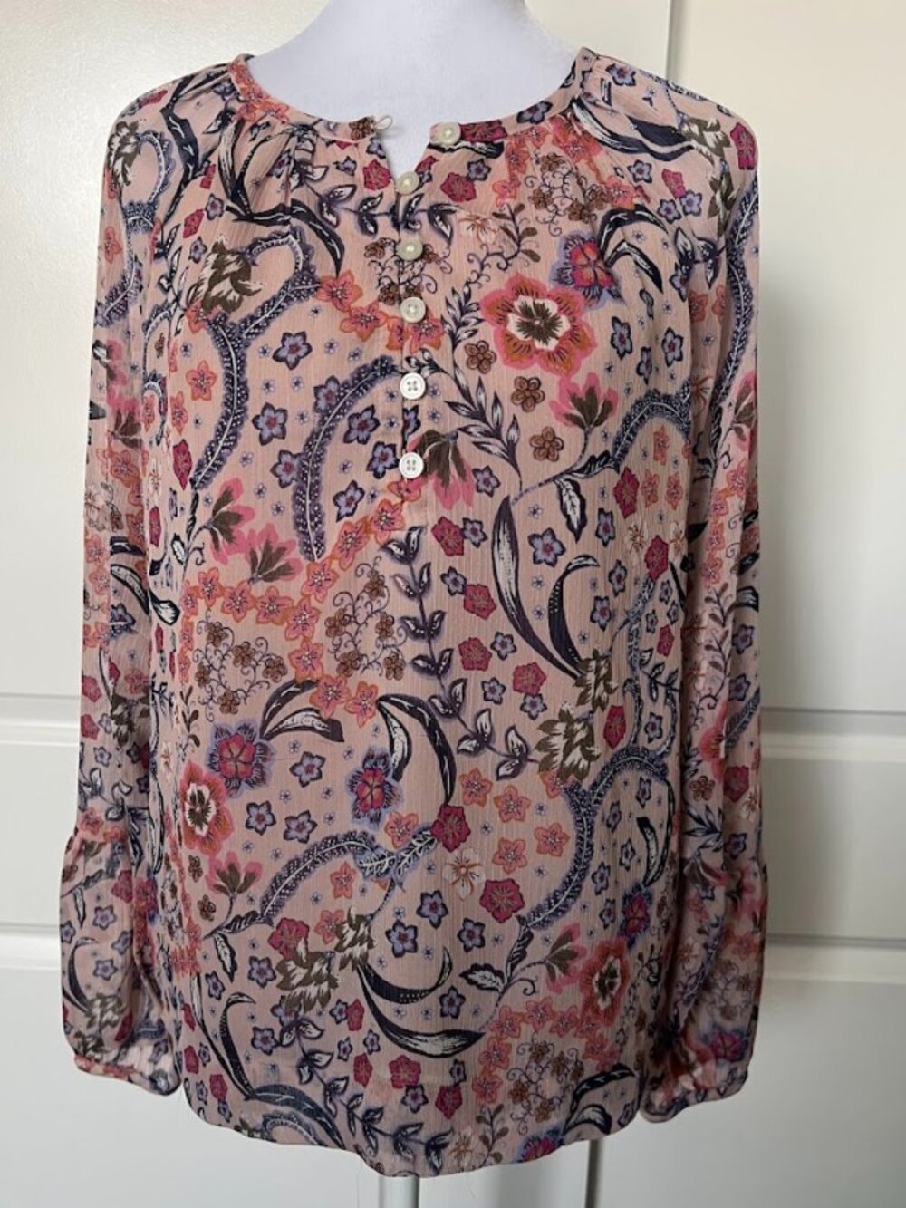 Ann Taylor Floral Sheer Long Sleeve Shirt Blouse Size Small